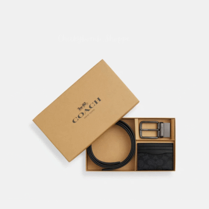 Coach Card Case And Belt Set In Signature Canvas In Charcoal/Black (CW351)
